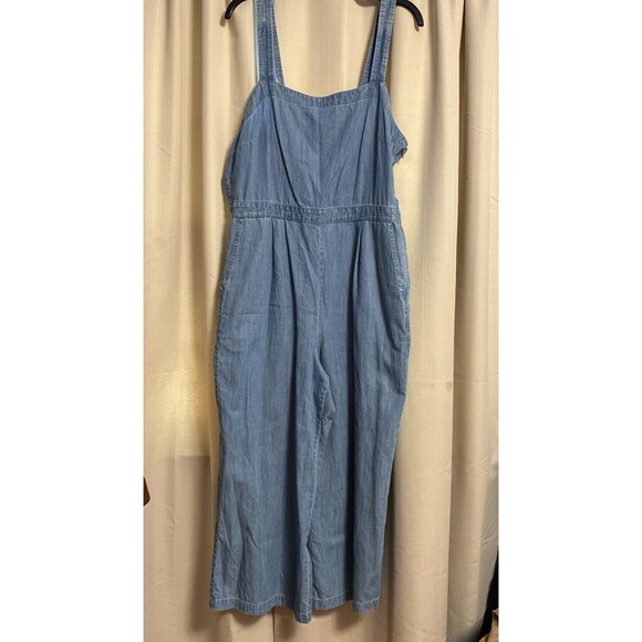 J.CREW Chambray Wide Leg Jumper Adjustable Straps Relaxed Minimalist Sz 14 - Picture 1 of 9